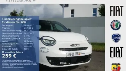 Neu Fiat 600 Street 101 PS (74 kW) 2026 Gelato weiss mit schwarzem dach SUV