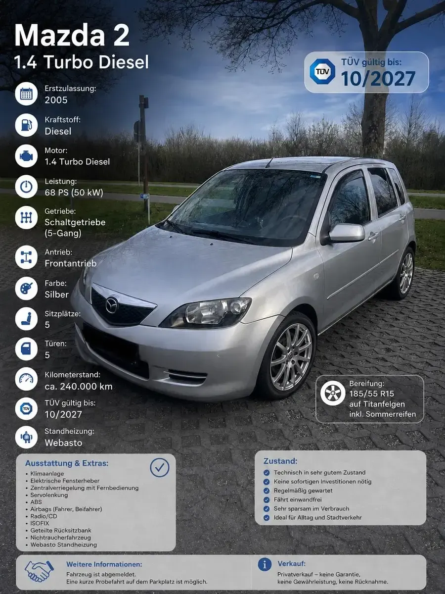 Gebraucht Mazda 2 80 PS (58 kW) 2005 Grau Kleinwagen