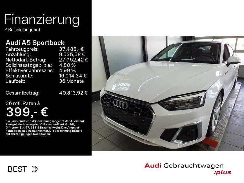 Weiß Gebraucht 2021 Audi A5 Sportback S-Line Kleinwagen | 37.488 € (Etwas zu teuer) - Bild 1/4