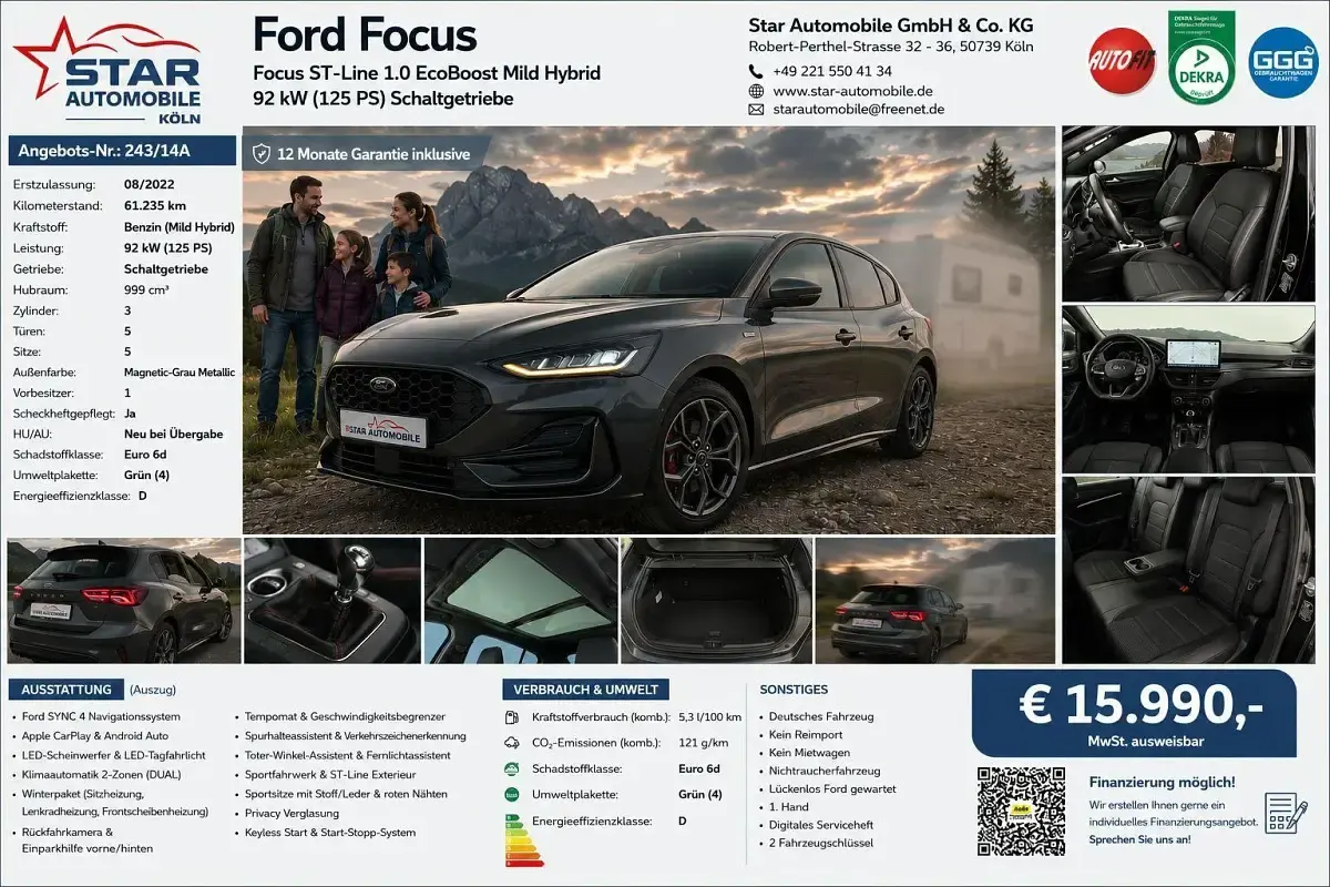 Gebraucht Ford Focus ST-Line 125 PS (91 kW) 2022 Grau Kleinwagen