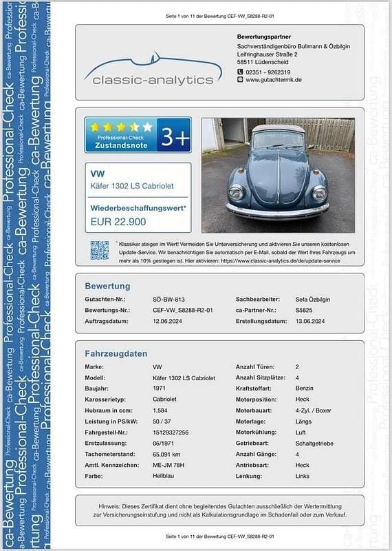 Gebraucht VW Käfer 50 PS (36 kW) 1971 Blau Cabrio