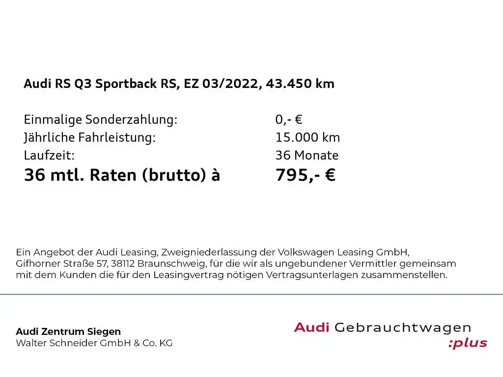 Gebraucht Audi RS Q3 Sportback Ambiente 400 PS (294 kW) 2022 Kyalamigrün SUV