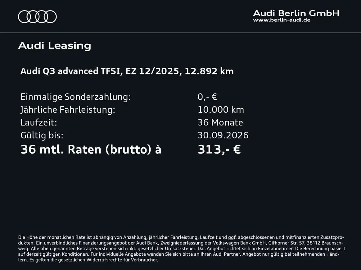Gebraucht Audi Q3 Advanced Plus 150 PS (110 kW) 2025 Mythosschwarz metallic SUV