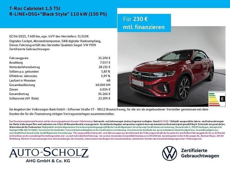 Rot Gebraucht 2025 VW T-Roc Cabriolet Style Cabrio | 35.290 € (Fairer Preis) - Bild 1/4