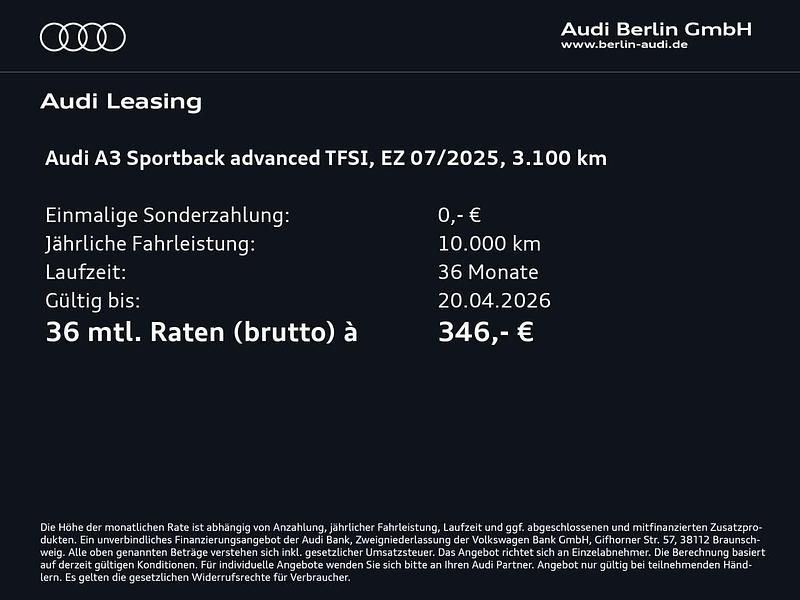 Gebraucht Audi A3 Advanced Plus 116 PS (85 kW) 2025 Manhattangrau metallic Limousine