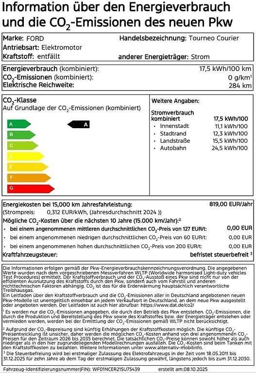Neu Ford Tourneo Courier Active 100 kW (136 PS) 2025 Bursting green metallic Van / Kleinbus