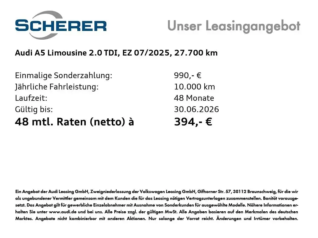 Gebraucht Audi A5 Ambiente 204 PS (150 kW) 2025 Mythosschwarz metallic Limousine