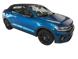 Ravennablau metallic/schwarz Gebraucht 2024 VW T-Roc Cabriolet R-line Cabrio | 32.980 € (Fairer Preis)
