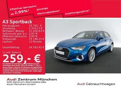 Atollblau metallic Gebraucht 2022 Audi A3 Sportback e-tron Advanced Plus Limousine | 23.765 € (Fairer Preis)