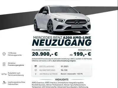 Gebraucht Mercedes A200 AMG line 163 PS (119 kW) 2021 Polar white  standard finish Limousine