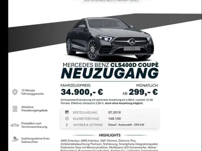 Gebraucht Mercedes CLS400 AMG line 340 PS (250 kW) 2018 Grafitgrau  metalliclack Coupé