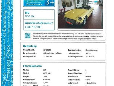 Occasion MG B 95 PK (69 kW) 1964 Geel Cabriolet