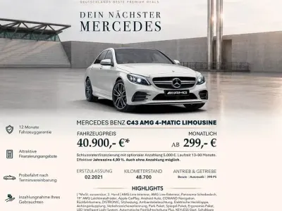 Gebraucht Mercedes C43 AMG AMG 390 PS (286 kW) 2021 Weiß Limousine