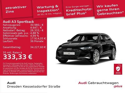 Brillantschwarz Gebraucht 2024 Audi A3 Advanced Plus Limousine | 30.980 € (Fairer Preis)