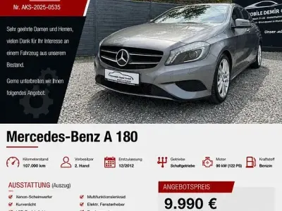 Gebraucht Mercedes A180 122 PS (89 kW) 2012 Grau Kleinwagen