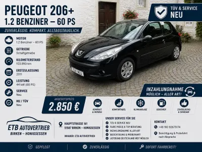 Gebraucht Peugeot 206+ 60 PS (44 kW) 2011 Schwarz Kleinwagen