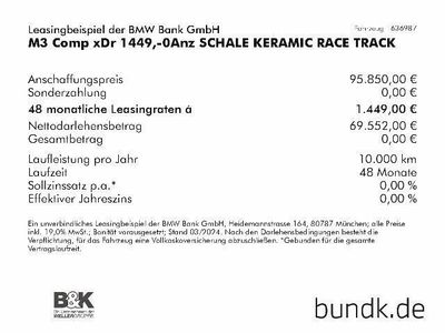 gebraucht BMW M3 M3Comp xDr 1449,-0Anz SCHALE KERAMIC RACE TRACK Sportpaket Bluetooth HUD Navi L