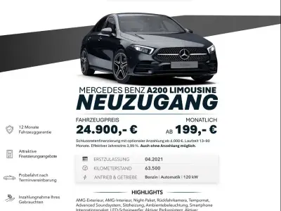 Second-hand Mercedes A200 AMG line 163 CP (119 kW) 2021 Negru Berlinǎ