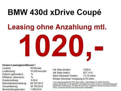 Neu BMW 430 M Sport 286 PS (210 kW) 2026 Schwarz (saphirschwarz) Coupé