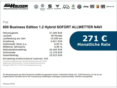 Neu Fiat 600 Business 110 PS (80 kW) 2026 Schwarz SUV