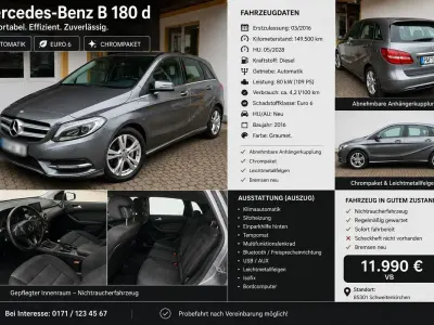 Gebraucht Mercedes B180 Style 109 PS (80 kW) 2016 Grau Kleinwagen