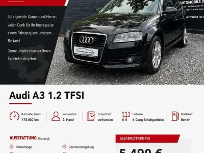 Gebraucht Audi A3 Sportback Attraction 105 PS (77 kW) 2012 Schwarz Kleinwagen