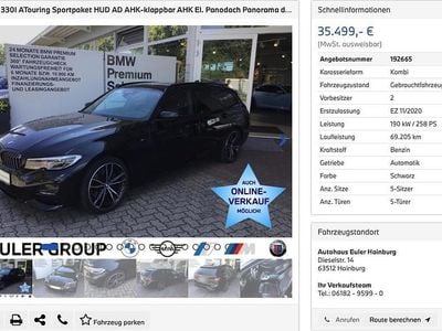 Second-hand BMW 330 Shadowline 258 CP (189 kW) 2020 Negru Break