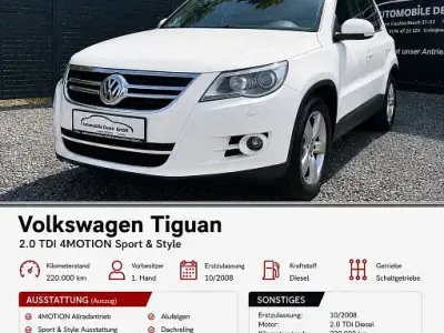 Gebraucht VW Tiguan Sportline 140 PS (102 kW) 2008 Weiß SUV