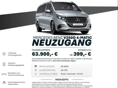 Gebraucht Mercedes V250 190 PS (139 kW) 2024 Lackfarbe hightechsilber metal Van / Kleinbus