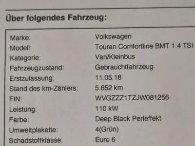 Gebraucht VW Touran Comfortline 150 PS (110 kW) 2018 Schwarz Van / Kleinbus
