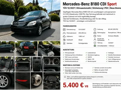 Gebraucht Mercedes B180 Sport Edition 109 PS (80 kW) 2007 Schwarz Van / Kleinbus