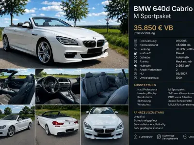Gebraucht BMW 640 Cabriolet M Sport 313 PS (230 kW) 2015 Weiß Cabrio