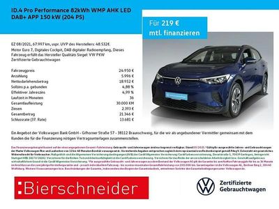 Blau Gebraucht 2021 VW ID.4 Pro Performance SUV | 24.450 € (Fairer Preis)
