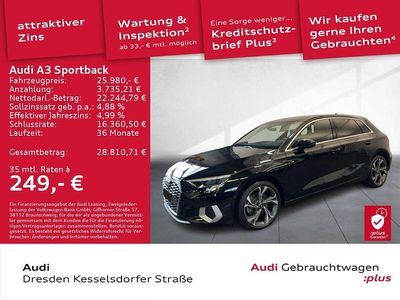Brillantschwarz Gebraucht 2022 Audi A3 Advanced Plus Limousine | 25.980 € (Fairer Preis)