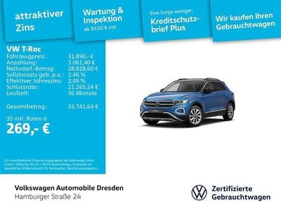 Ravennablau metallic/schwarz Gebraucht 2025 VW T-Roc Style SUV | 31.890 € (Guter Preis)