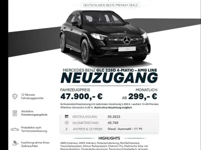 Gebraucht Mercedes GLC220 AMG line 220 PS (161 kW) 2023 Obsidianschwarz  metalliclack SUV