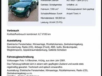 Gebraucht VW Polo Basis 75 PS (55 kW) 2001 Grün Kombi