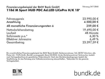 gebraucht BMW 118 118 d M Sport HUD PDC Ad.LED LiCoPro H/K 18'' Sportpaket Bluetooth Navi Klima el.