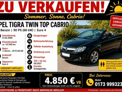Używany Opel Tigra 90 KM (66 kW) 2009 Czarny Kabriolet