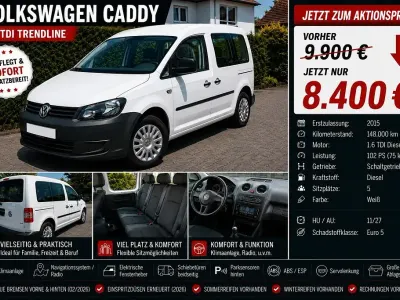 Gebraucht VW Caddy Trendline 102 PS (75 kW) 2015 Weiß Van / Kleinbus