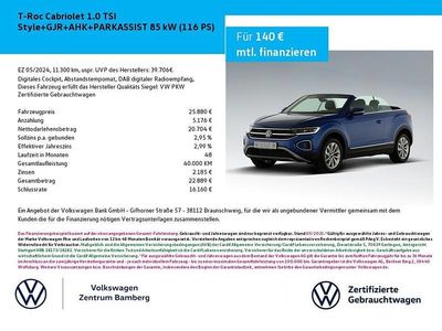 Gebraucht VW T-Roc Cabriolet Style 116 PS (85 kW) 2024 Blau Cabrio