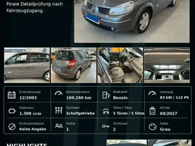 Gebraucht Renault Scénic Dynamique 113 PS (83 kW) 2003 Grau Van / Kleinbus