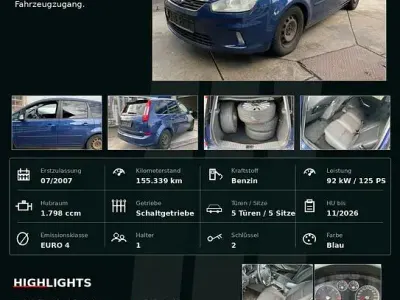 Gebraucht Ford C-MAX Titanium 125 PS (91 kW) 2007 Blau Van / Kleinbus
