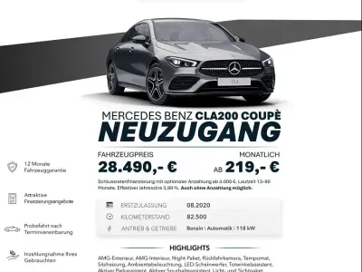 Brugt Mercedes CLA200 AMG line 163 HK (119 kW) 2020 Grå Sedan