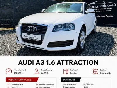 Gebraucht Audi A3 Sportback Attraction 102 PS (75 kW) 2010 Weiß Kleinwagen