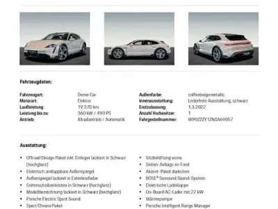 Gebraucht Porsche Taycan 4S Cross Turismo 450 kW (613 PS) 2022 Beige Kombi