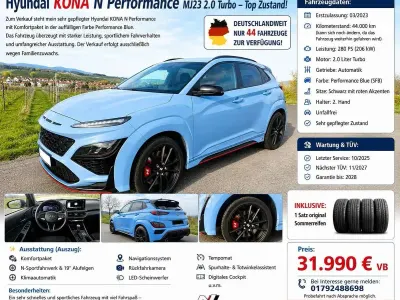 Gebraucht Hyundai Kona N Performance 280 PS (205 kW) 2023 Blau SUV