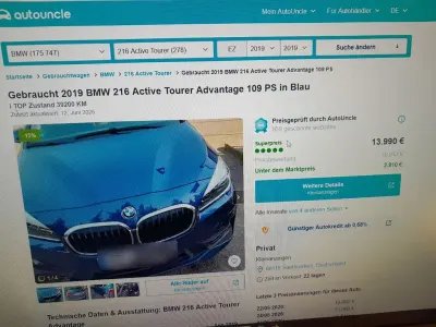 Gebraucht BMW 216 Active Tourer Advantage 109 PS (80 kW) 2019 Blau Van / Kleinbus