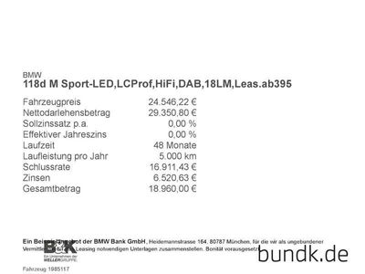 gebraucht BMW 118 118 d M Sport-LED,LCProf,HiFi,DAB,18LM,Leas.ab395 Sportpaket Bluetooth Navi Klima
