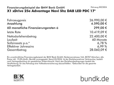 gebraucht BMW X1 xDrive 25e Advantage Navi Shz DAB LED PDC 17"